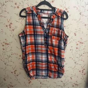 New York Laundry Orange and Blue Plaid Sleeveless Top